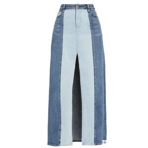 Alice + Olivia Rye Two-Tone Maxi Denim Skirt Size 26 Contrast Stitch Slit